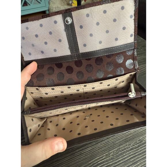 6/$25 UNION CODE Chocolate Brown Polka Dot RFID Genuine Leather Wallet - Picture 2 of 4